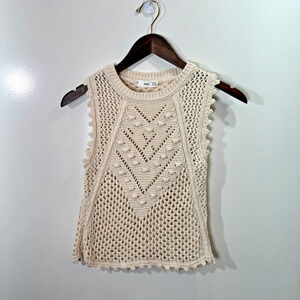 Mango Women’s Crochet Top Size XS Cream Festival Boho 60's Sleeveless Breathable